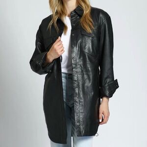 Snap Up Shirt Dress In Lamb Leather  Jacket